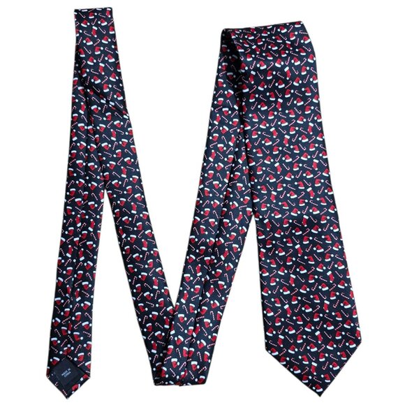 VTG Santa Hat Candy Cane Christmas Neck Tie Novelty Holiday Party Black Red Noel - Picture 6 of 7